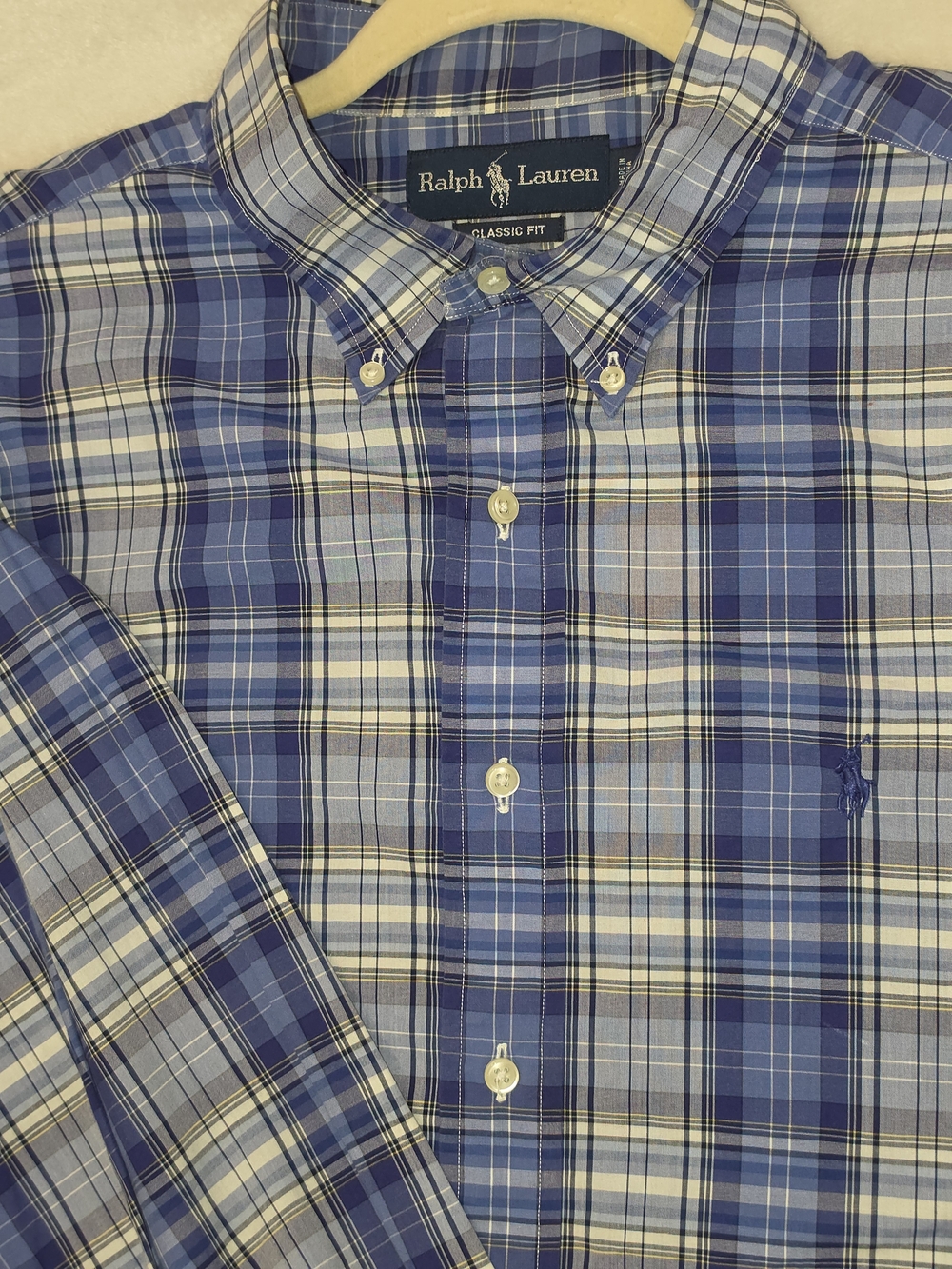 Ralph Lauren Blue and White Plaid Button-Down Shirt Men Size XL